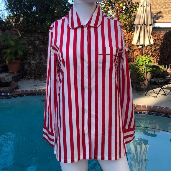 J. Crew Red/White Stripe Longsleeve Button Up SzXXS NWTS - Picture 3 of 7